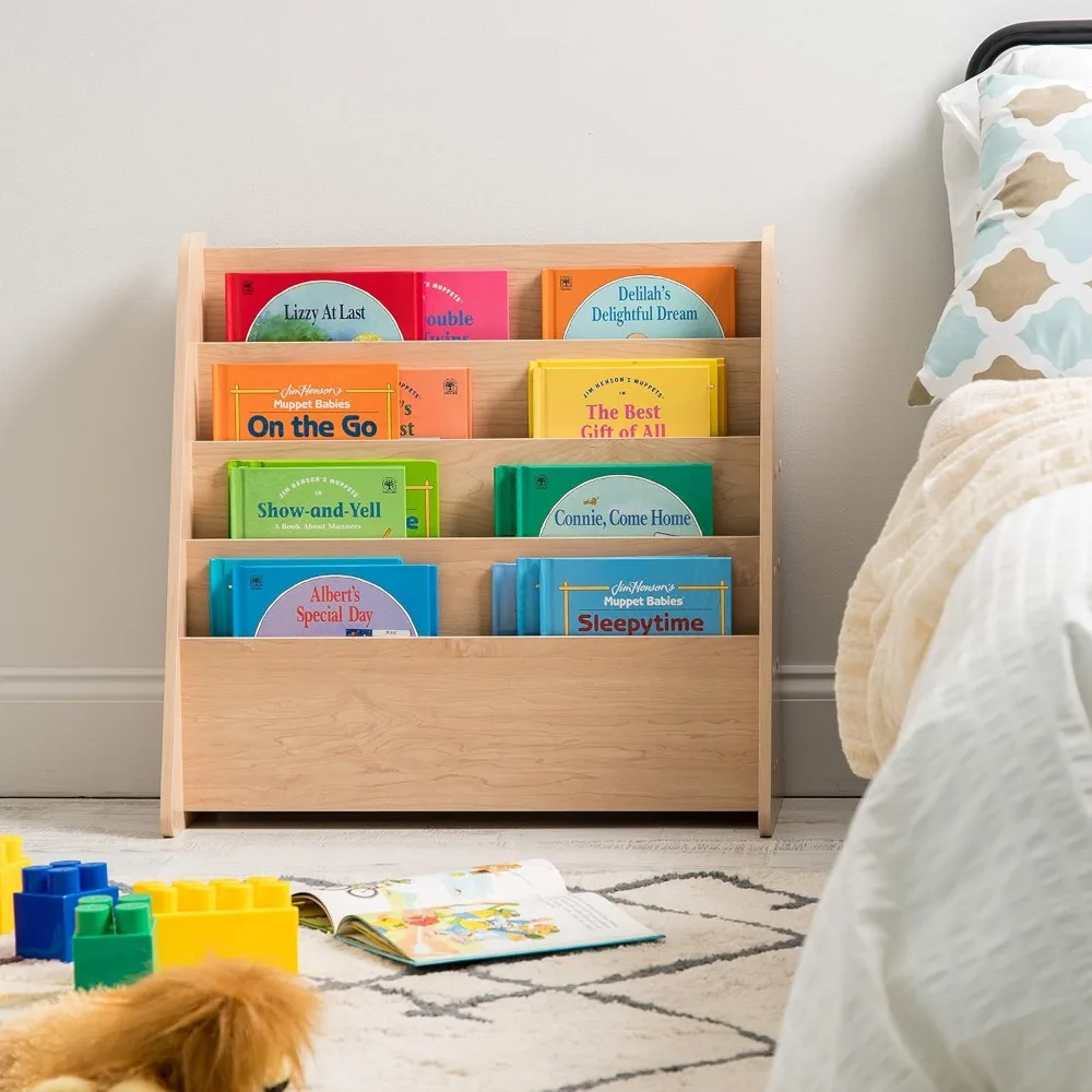 ワイド木製マガジンラック、4ポケット定期本スケッチブックスタンド、深いコンパートメント付き、リビングルーム、教室、オフィス用