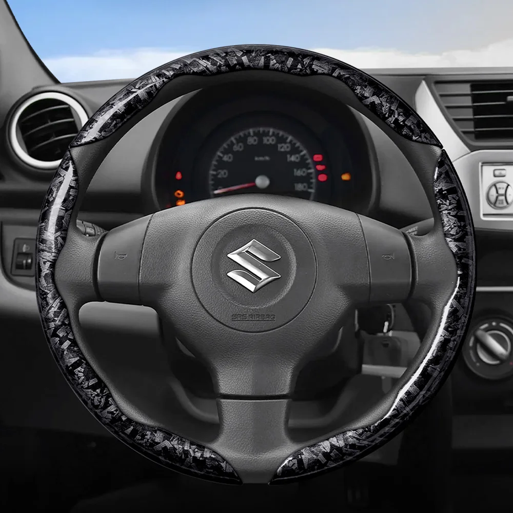 Suitable for Suzuki Forged Carbon Fiber Texture Steering Wheel Cover, Protective and Durable, Snap-On Quick Installation, Compatible with Wagon R Swift Ertiga Brezza Baleno Fronx Dzire Spacia Alto Eeco Hustler Grand Vi