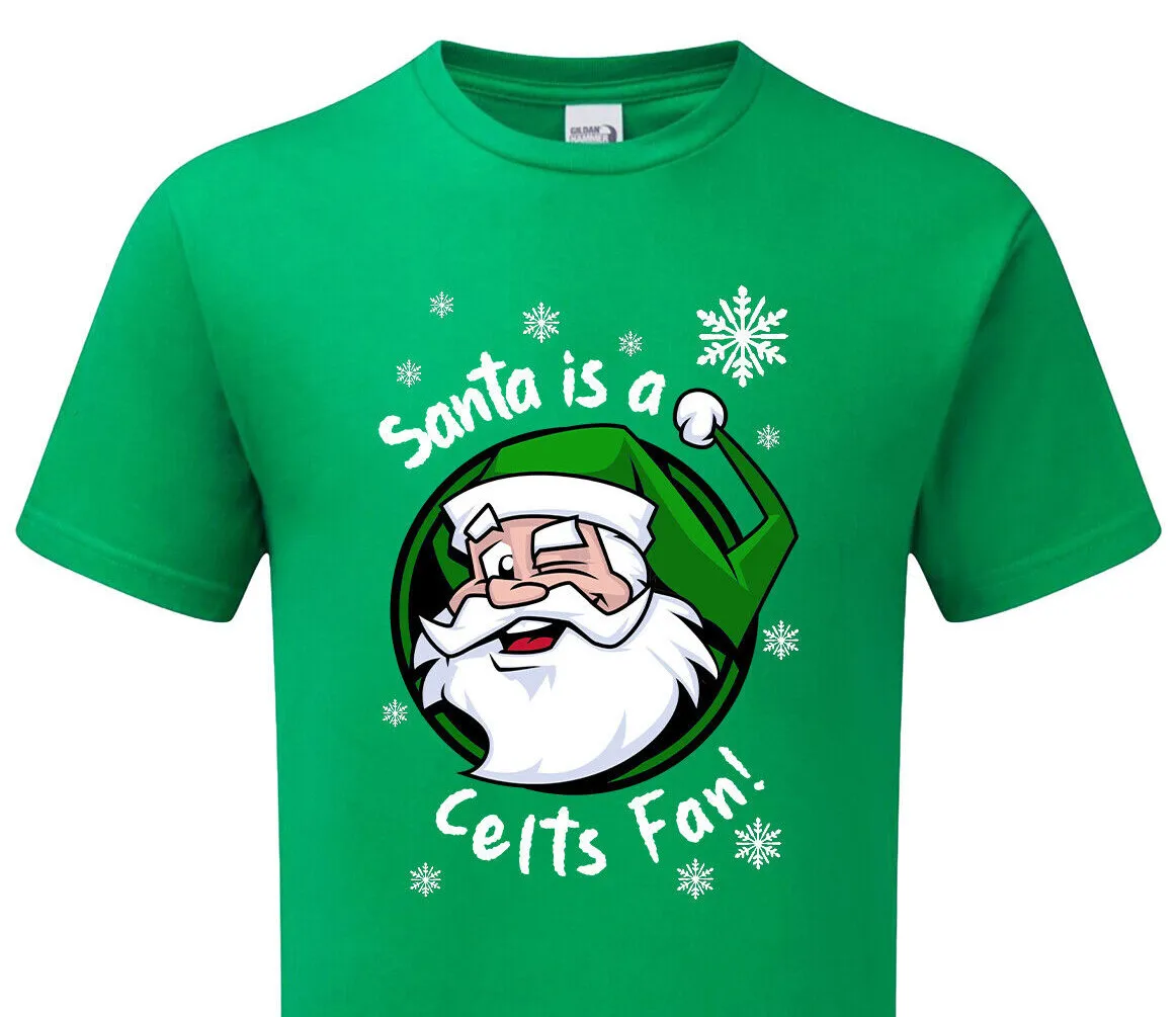 

Santa Claus Is A Fan of The Celtics! T-shirt Men's and Women's Fan Product Printed Short-sleeved Casual Pure Cotton Top