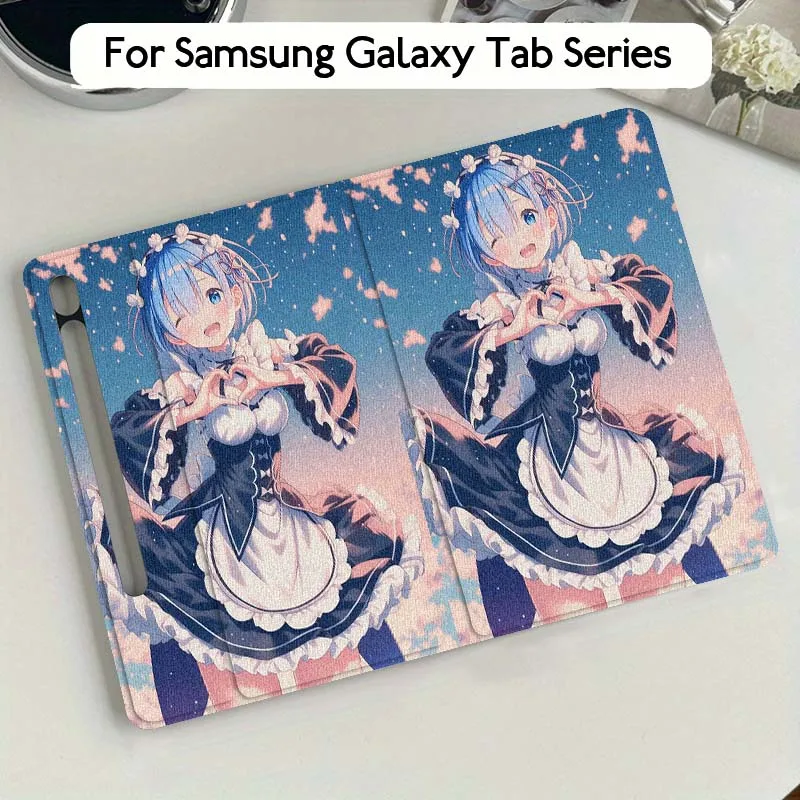 Rem Art Cartoon Anime لهاتف سامسونج جالاكسي تاب S9 S10 S6 S7 S8 FE Plus Lite بوصة غطاء قابل للطي حافظة لوحي #6
