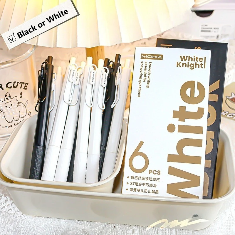 0.5mm Black ink Gel Pen 6PCS White Black Box Gel Ink Pen For Christmas New Year Kid Gift ST Tip Quick-Drying Smooth Writting Pen