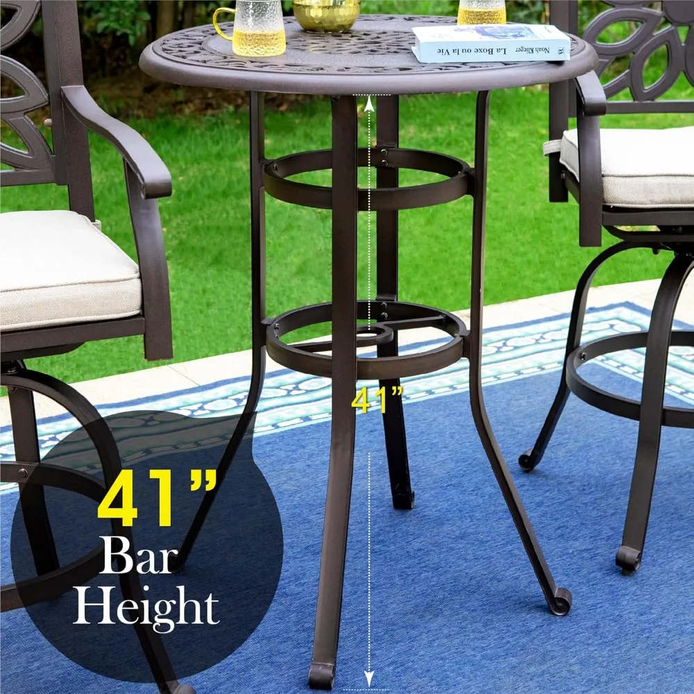 

32" Cast Aluminum Patio Bar Table, 41" Height High Top Outdoor Table, Pub Height Bistro Round Table, Customized