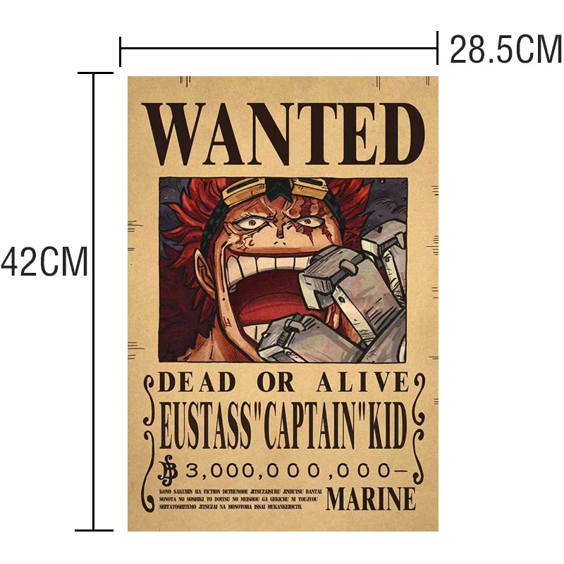 New Anime One Piece Luffy 3 Billion Bounty Wanted Posters Four Emperors Kid Action Figures Vintage Wall Decoration Poster Toys