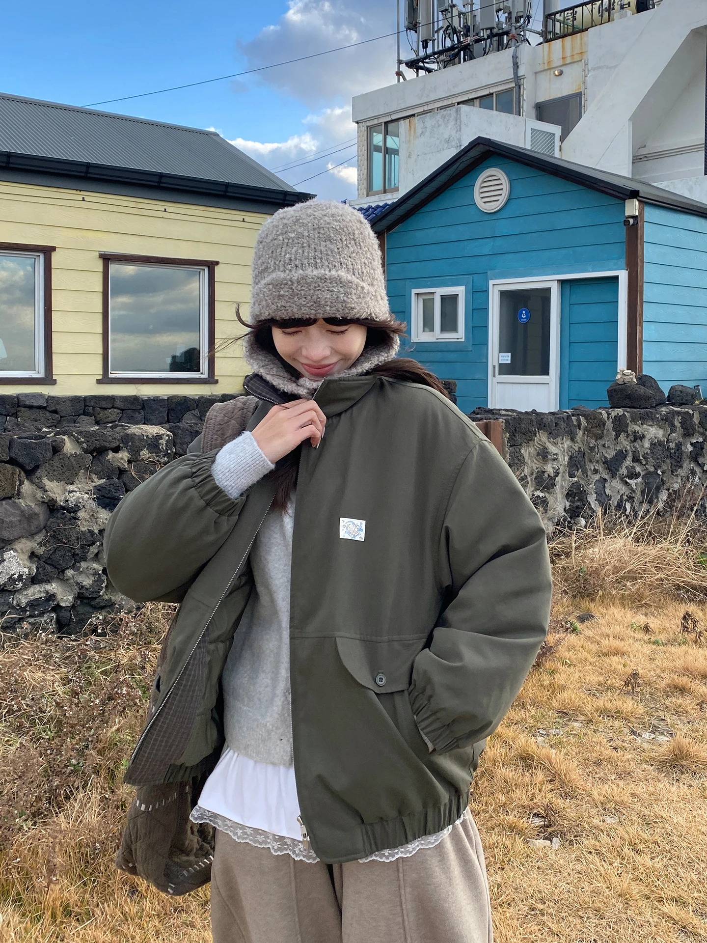 

Winter Cotton Jaet Women's Zipper Collar Patchwork Double Head Zipper ell Marked Stand Collar id Pattern Coat