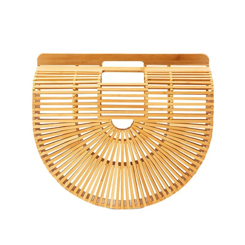 

Eco Bamboo Slice Strip Woven Bag Summer Vacation Fashionable Hollow Out Leisure Basket Beach Handbags for Women Boho Design