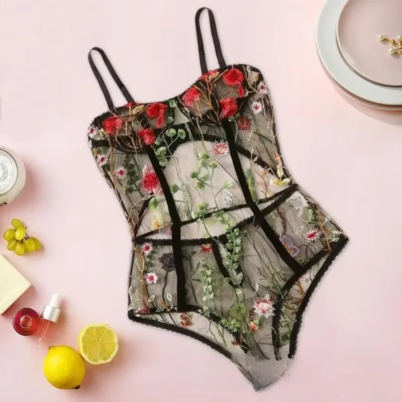 

Сексуальное женское белье с вышивкой, нижнее белье, полое кружево, цельная ночная рубашка на подтяжках, прозрачное порно, сексуальное женское белье, новинка