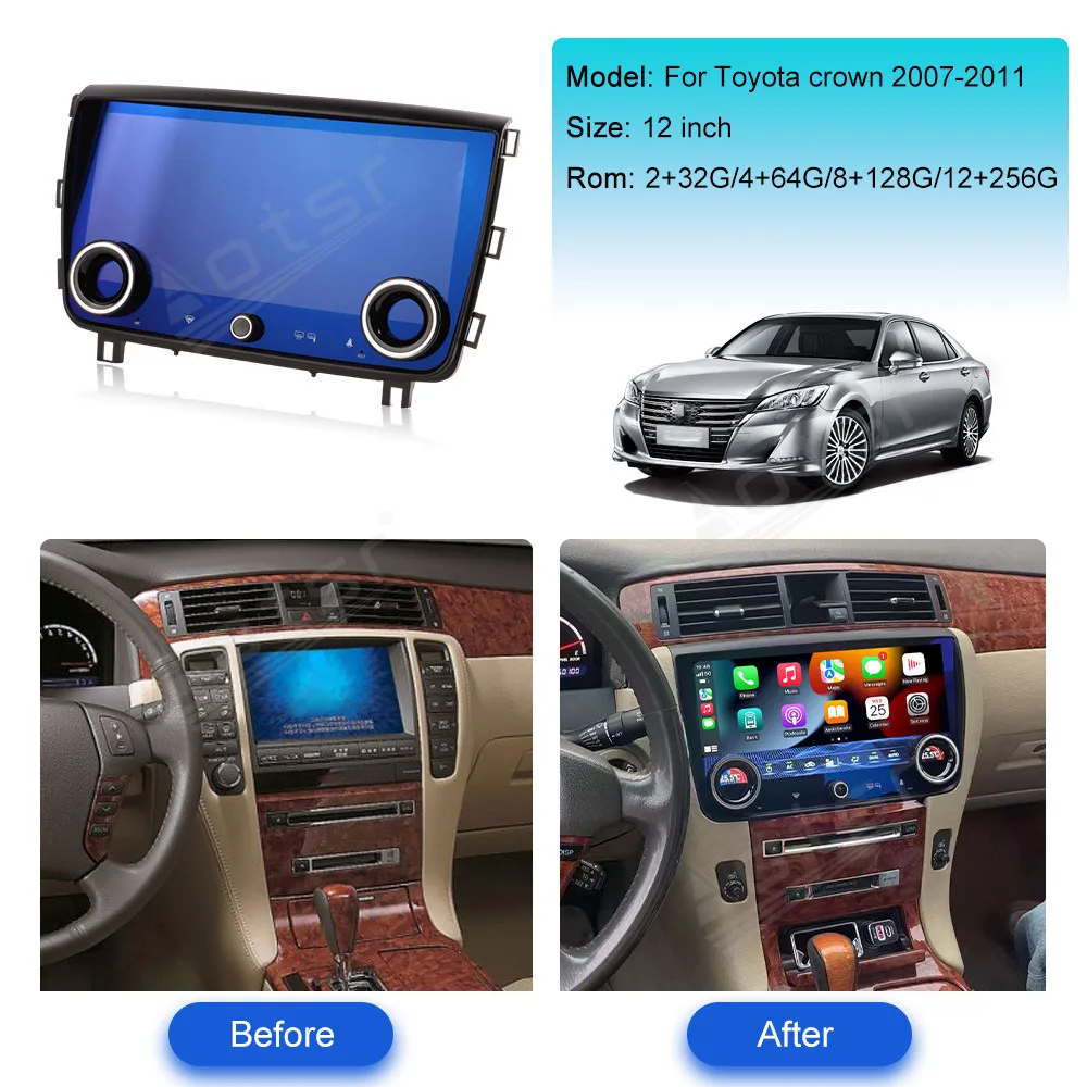 For Toyota Crown 2007~2011 Double Knobs Android Radio Stereo Double Knobs Automotive Multimedia Player GPS Navigation Head Unit