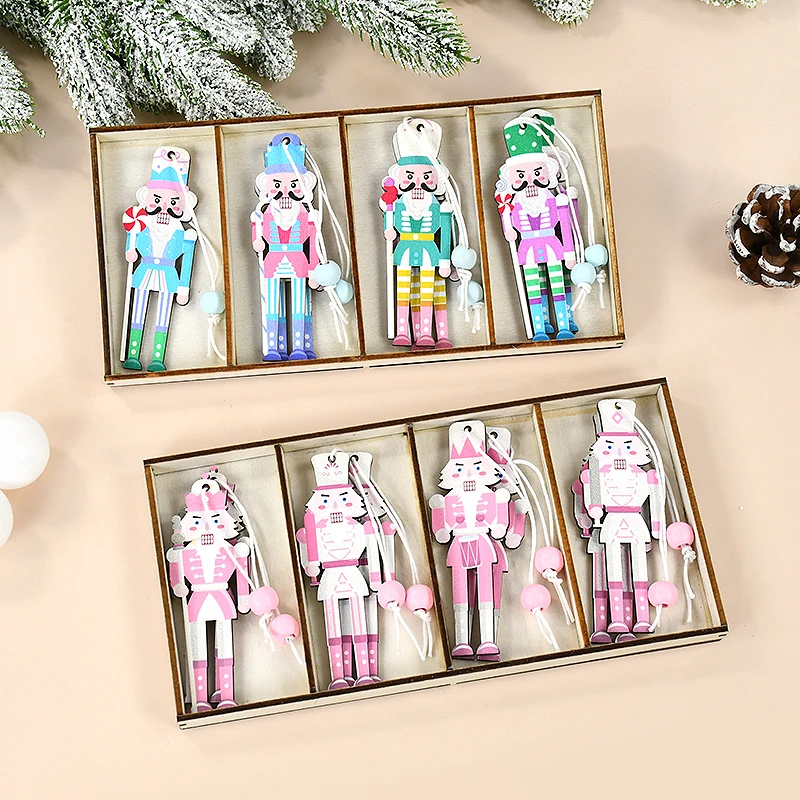 

8Pcs Christmas Pink Wooden Nutcracker Soldier Pendants Xmas Tree Hanging Ornaments Christmas Navidad Natal New Year Home Decor