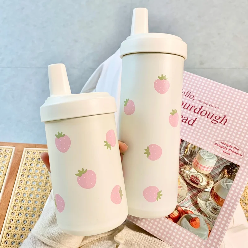 

Kawaii Strawberry Thermos Bottle Stainless Steel Vacuum Insulated Straw Cup Cute Girls Children's Ice Coffee Drinking Water Cup