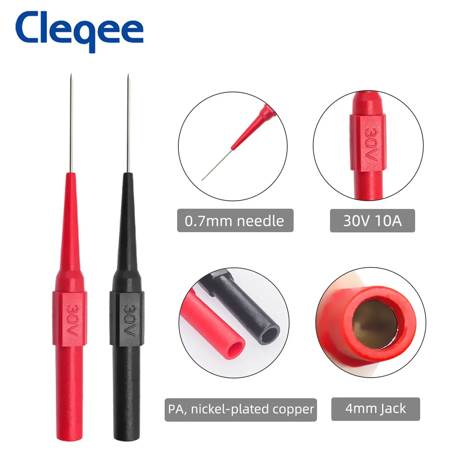 Cleqee P5007 Multimeter Test Probe Terug Sondes Isolatie Piercing Naalden met 4mm Socket Acupunctuur Auto Tool Kit 30V