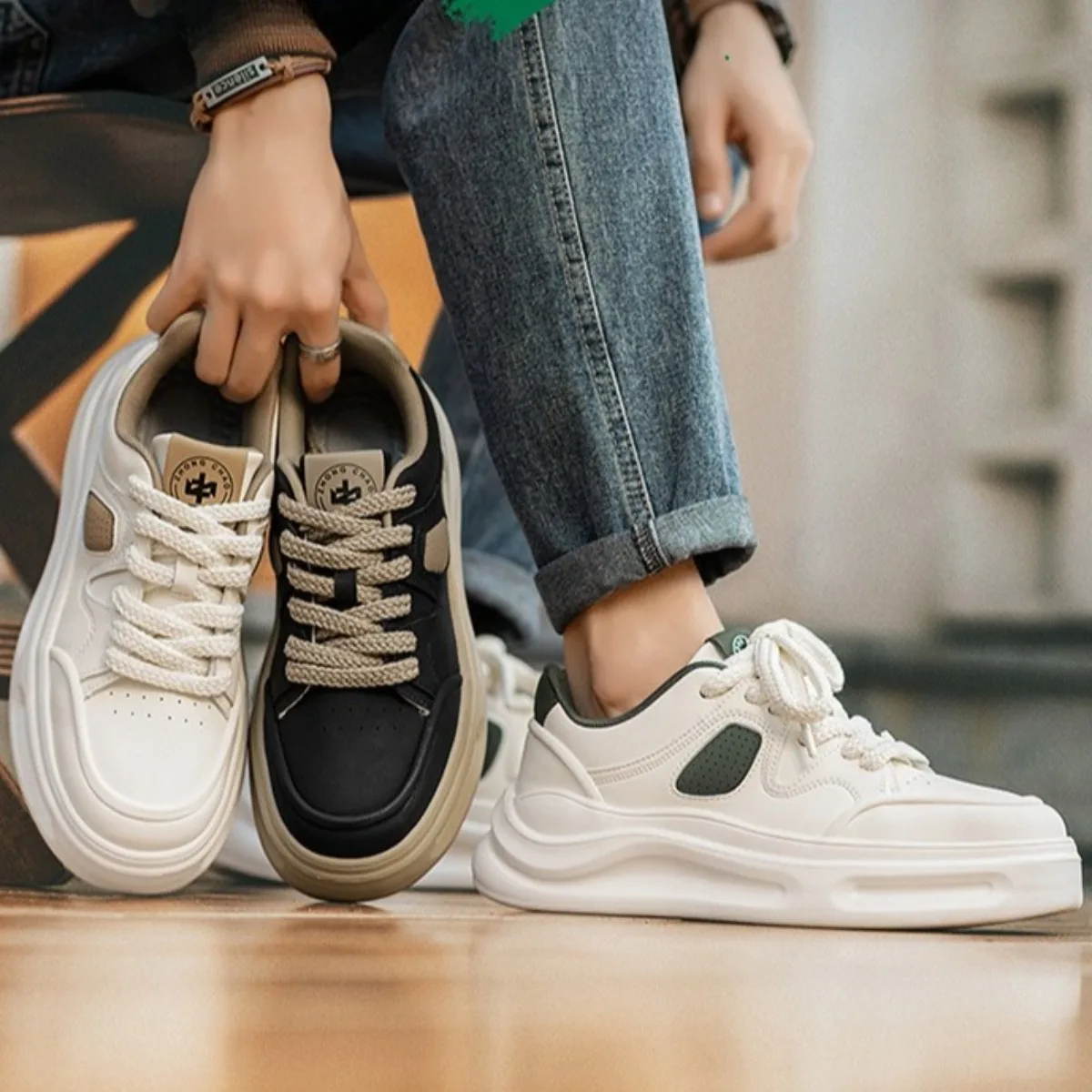 

Men's Breathable Deconstructed Sneakers - Thick-Soled Non-Slip Shoes, Classic Versatile Casual Shoes for Daily & Outdoor Wear