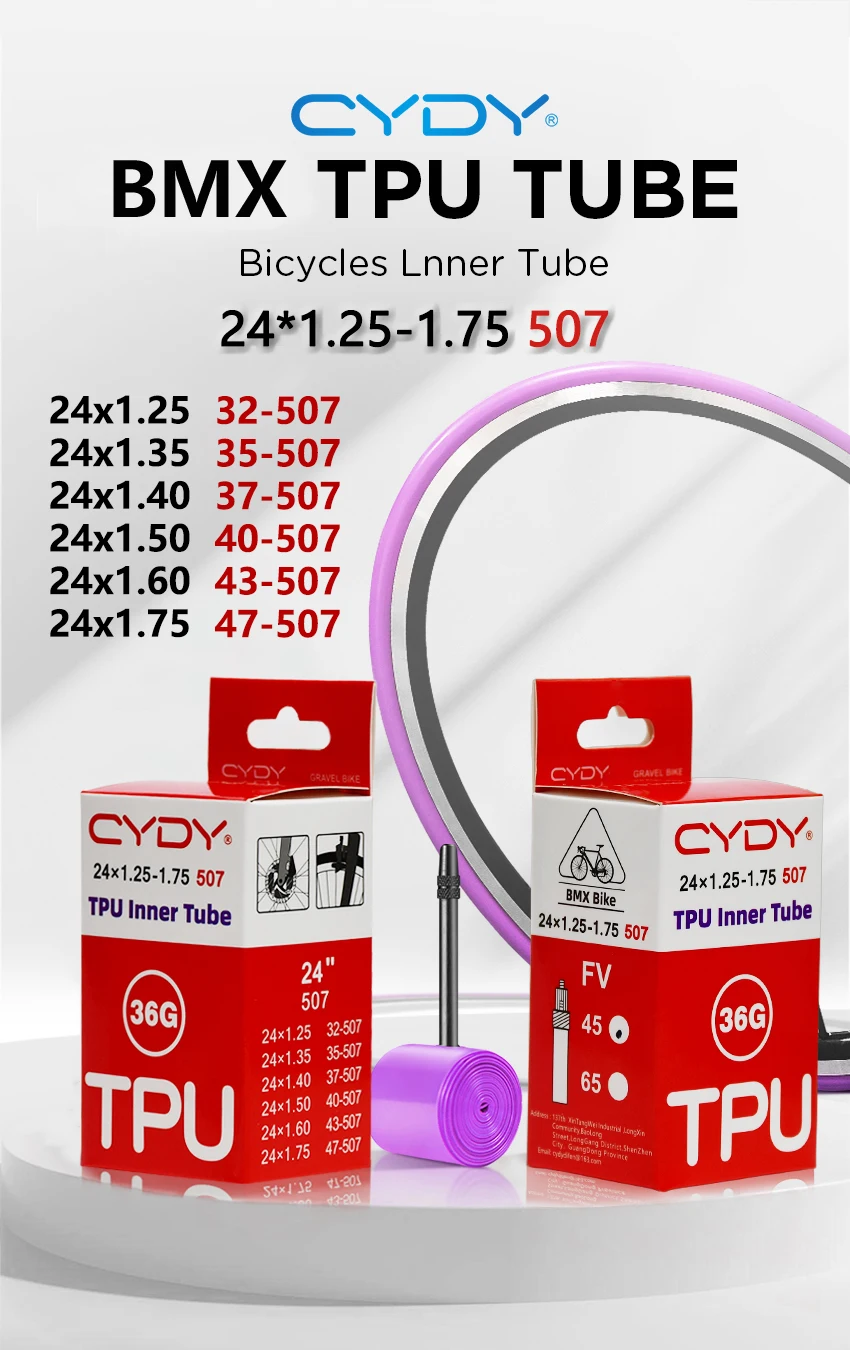 CYDY Fahrrad-TPU-Schlauch 24 Zoll 507 24x1.25 1.35 1.4 1.5 1.6 1.75 Zoll Ventil 45mm Reifenkamera BMX GRAVEL Bike Reifen Pneu 36G – Detail 1