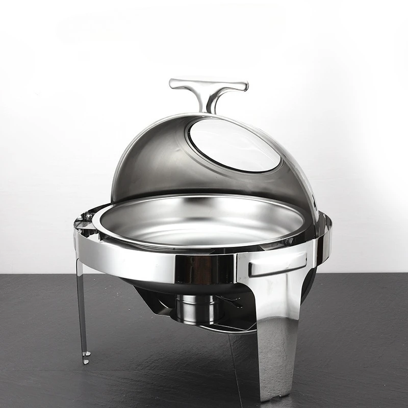 

Round Thickened Stainless Steel Buffet Stove Visual Transparent Flip Hotel Tableware Breakfast Alcohol Heating Buffet Stove