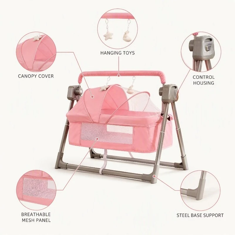 Multi functional electric cradle, baby crib, foldable design, music mosquito net, hanging sleep toy