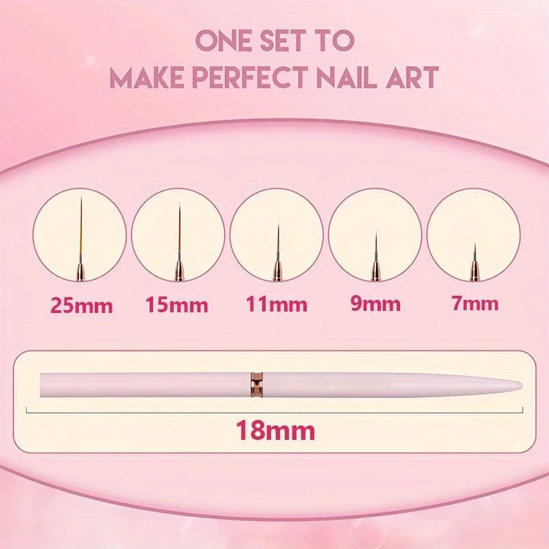 5 Pcs Nail Art Liner Brushes Set Elongated Lines Striping Drawing UV Gel Painting Nail Design Pen Professional Manicure Tool