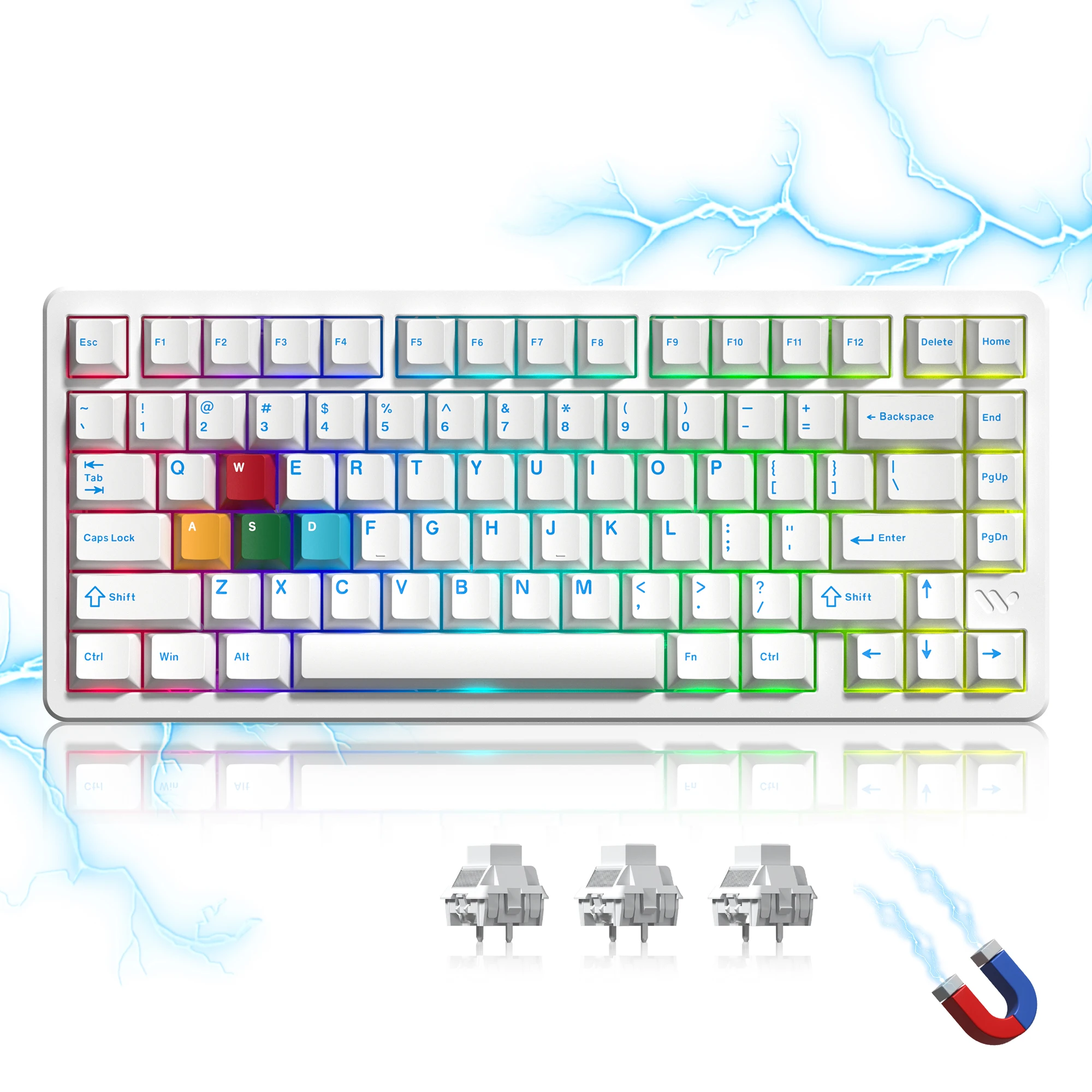 Womier White SK75 TMR/HE ホール効果キーボード 75% ワイヤレス