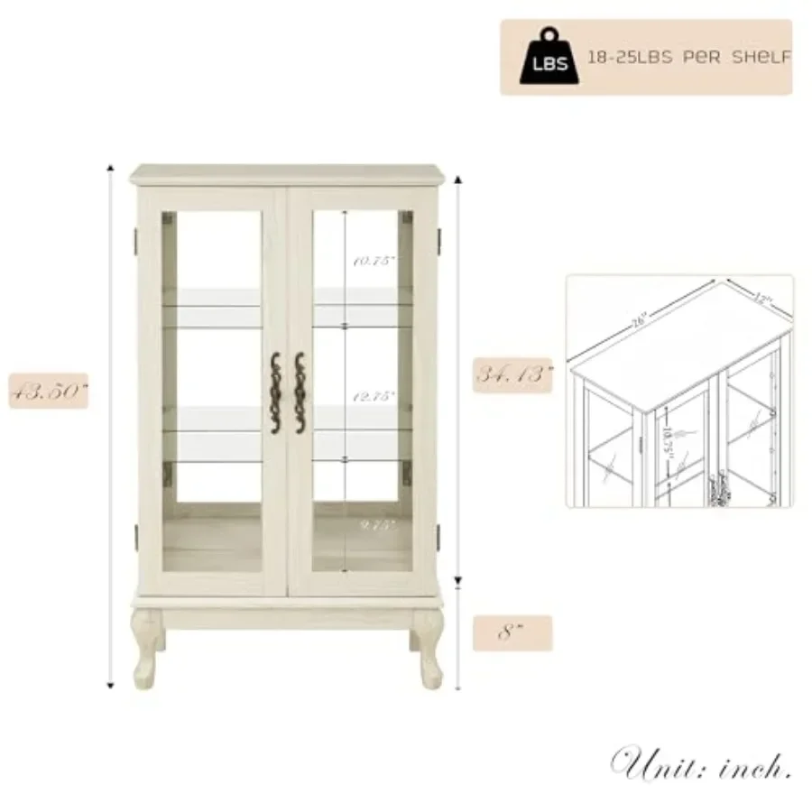 Living Room Wine Artwork Showcase Rack: Lighted Glass Curio Cabinet, Vintage-style Chrome Finish, Clear Tempered Glass Doors Ac