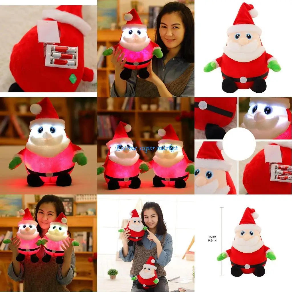 

090B 25cm/10in Luminous Santa Plush for Doll Stuffed Christmas Decoration Hanging Pendant Table Ornament Hand Sewing
