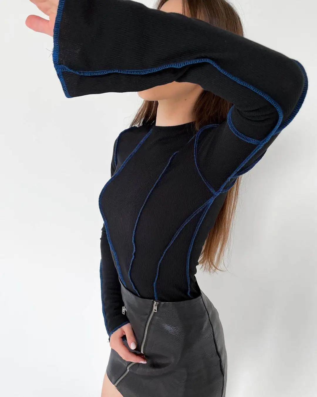 تي شيرت نسائي طويل من Flare Sve Pit Top مريح من القطن كاجوال أنيق للسيدات #2