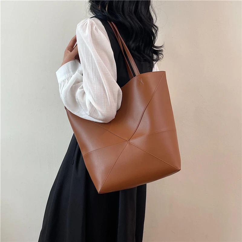 Große Kapazität Tasche Für Frauen Pu Leder Handtasche Designer Eimer Schulter Tasche Weibliche Top Griff Tote Einfache Reisetasche Schwarz – Detail 4