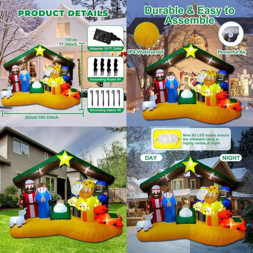 

8,8-футовая надувная рождественская вертепная сцена со светодиодной подсветкой для отдыха на открытом воздухе и декора газона