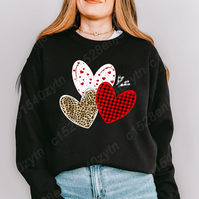 

Valentine's Day Heart Style Round Neck Pullovers Women Casual Sport Outdoor Pullover Long Sleeve Solid Color Hoodless Sweatshirt