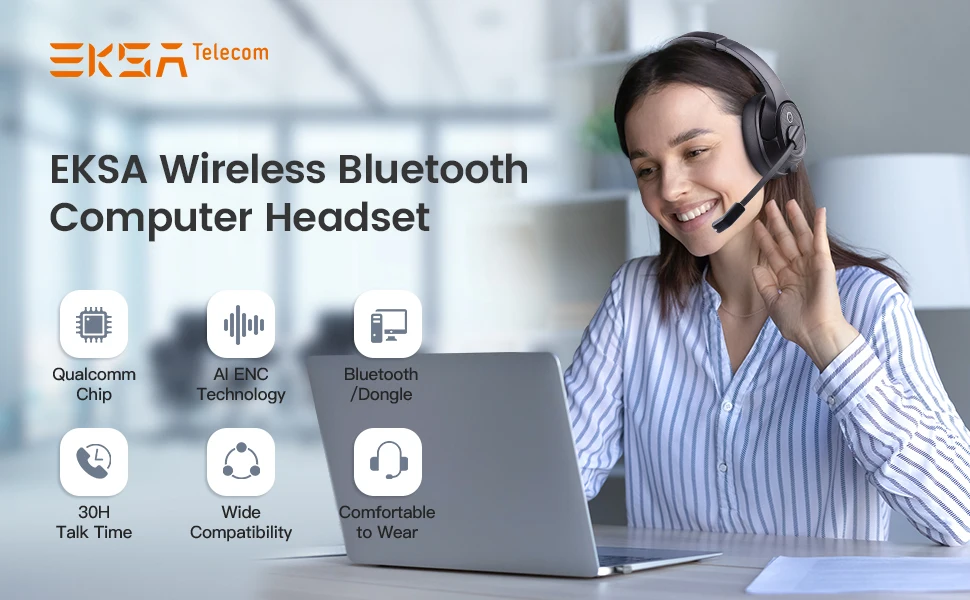 Auricolare Bluetooth senza fili con microfono, cuffie con microfono e cancellazione del rumore, silenzio/ricarica Dongle USB, 45 ore | Dual Connect per computer cellulari Ms Teams Skype Zoom