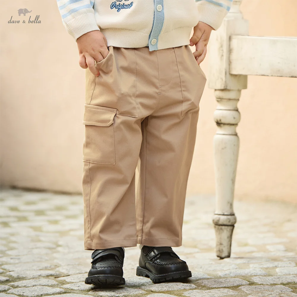 Dave Bella Children Casual Pants Spring Autumn Boys Clothing Elastic Waist Kids Fashion Khaki Outdoor Trousers Cotton DB1260007
