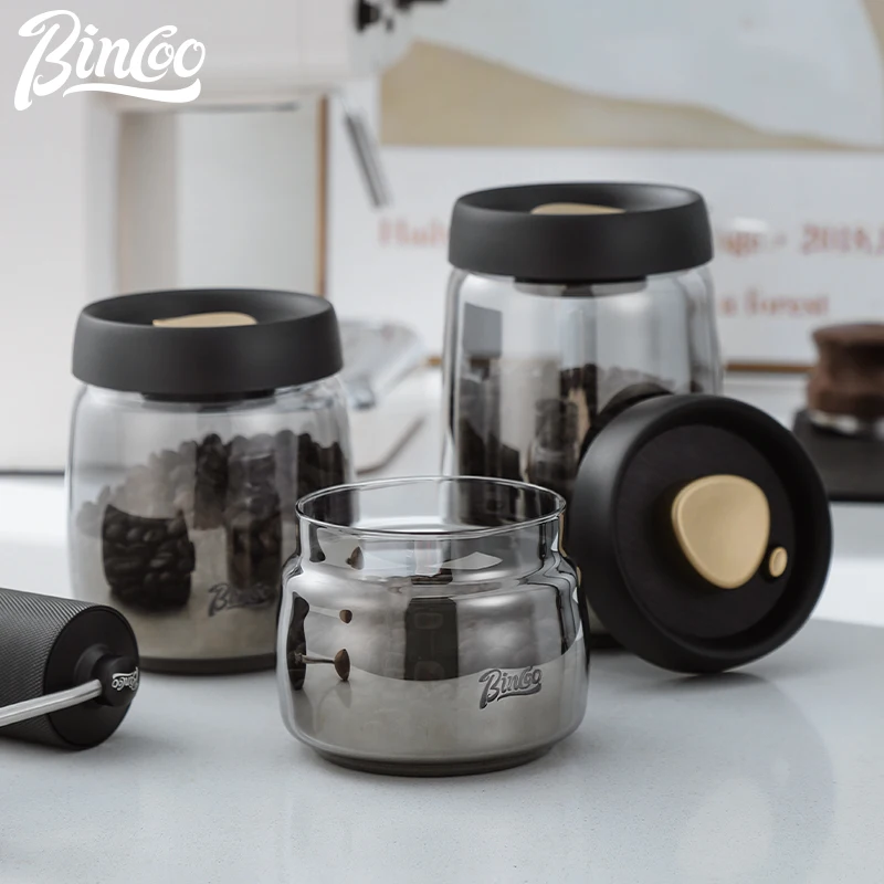 Bincoo Coffee Bean Glass Sealed Jar Push-Type Vacuum Coffee Powder Storage Jar Tea Storage Storage Jar