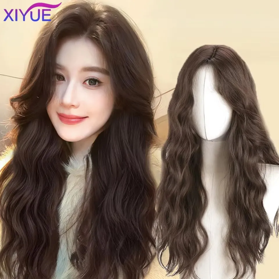 合成繊維製女性用ロングヘアフルヘッドセット、自然な合成毛の水波状デイリーフルトップウィッグセット