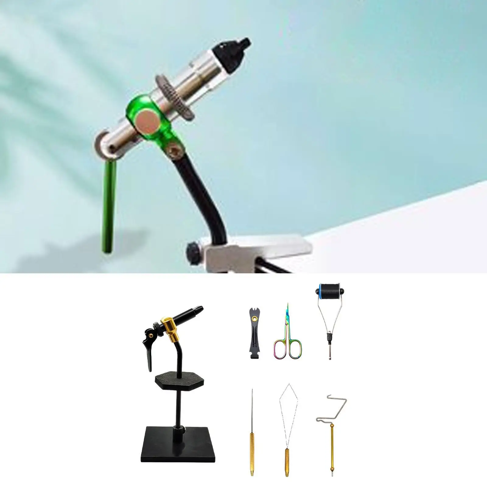 

Fly Tying Vise Tools Kit Sturdy with Bobbin Thread Holder, Threader, Finisher for Professionals Beginners Universal Design