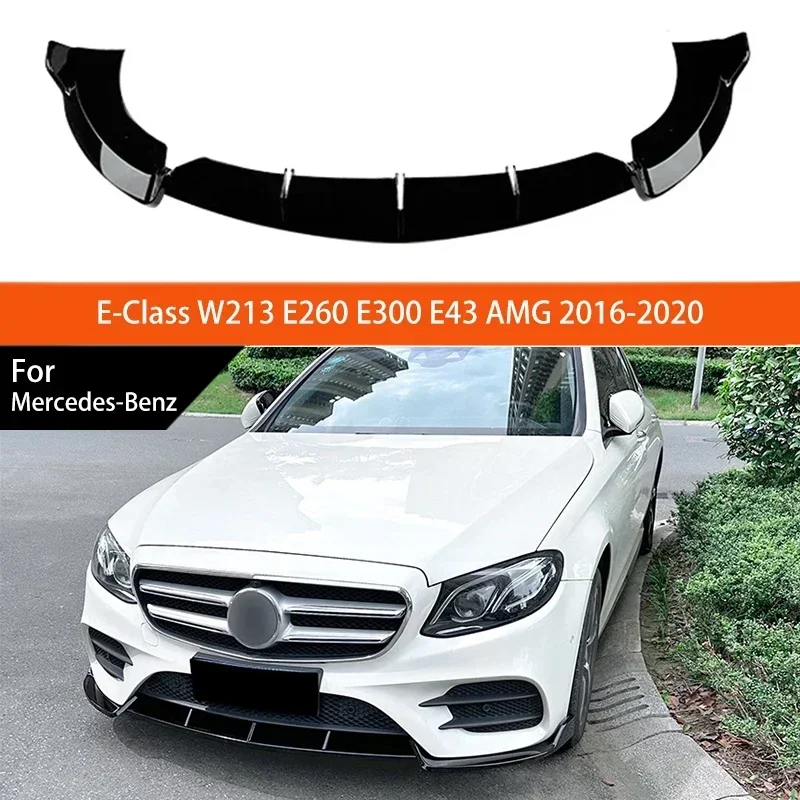 

New！For Mercedes-Benz E-Class W213 E260 E300 E43 AMG 2016-2020 Front Spoiler Bumper Lip Lower Blade Splitter Front Apron Lip