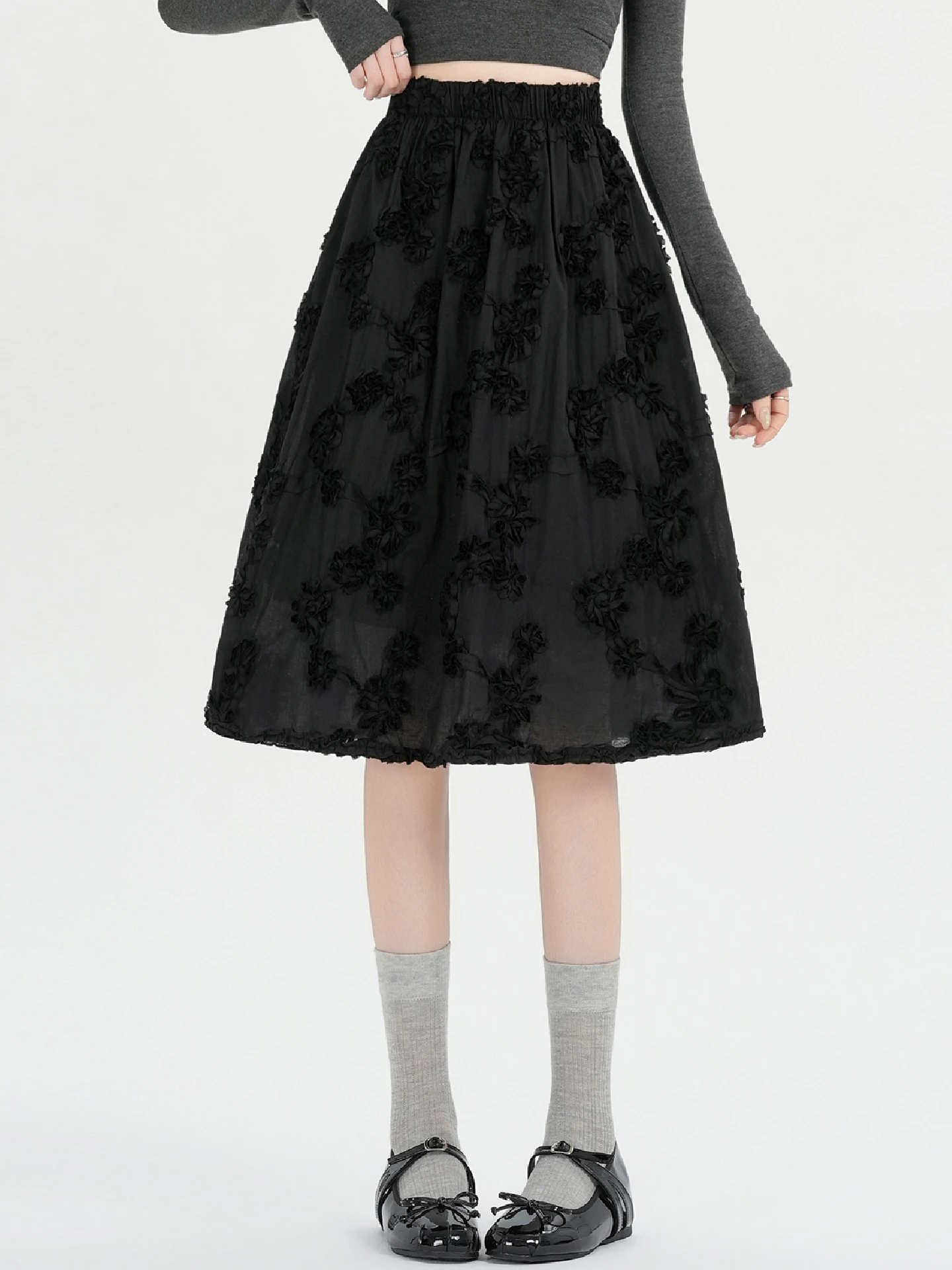 

Юбка Bla 3D Flower, женская, весна-осень, с эластичной талией, стройнящая, уникальная, очень красивая, А-силуэт, миди