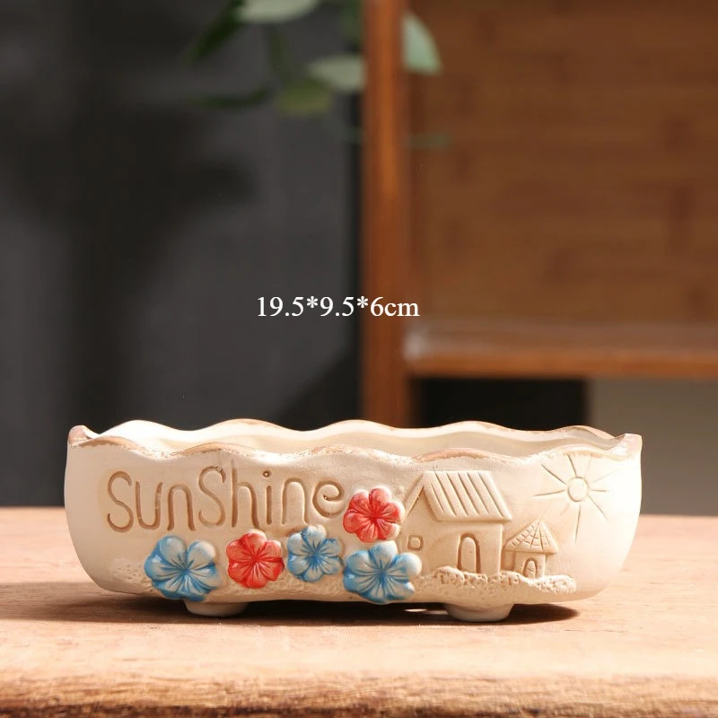 

Rectangular Ceramic Succulent Planter - Small Terracotta Pot for Multi-Cactus Display, Home & Balcony Decoration