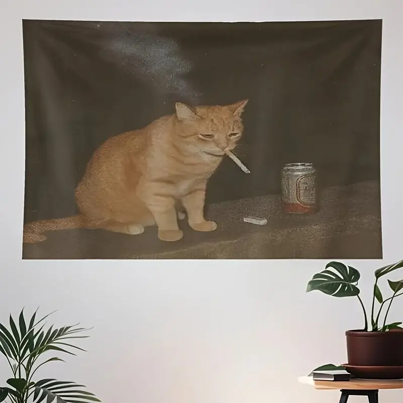 VIKAMA Retro Film Smoking Decadent Orange Cat Funny Tapestry Background Dormitory Retro Wall Decoration Room Decoration