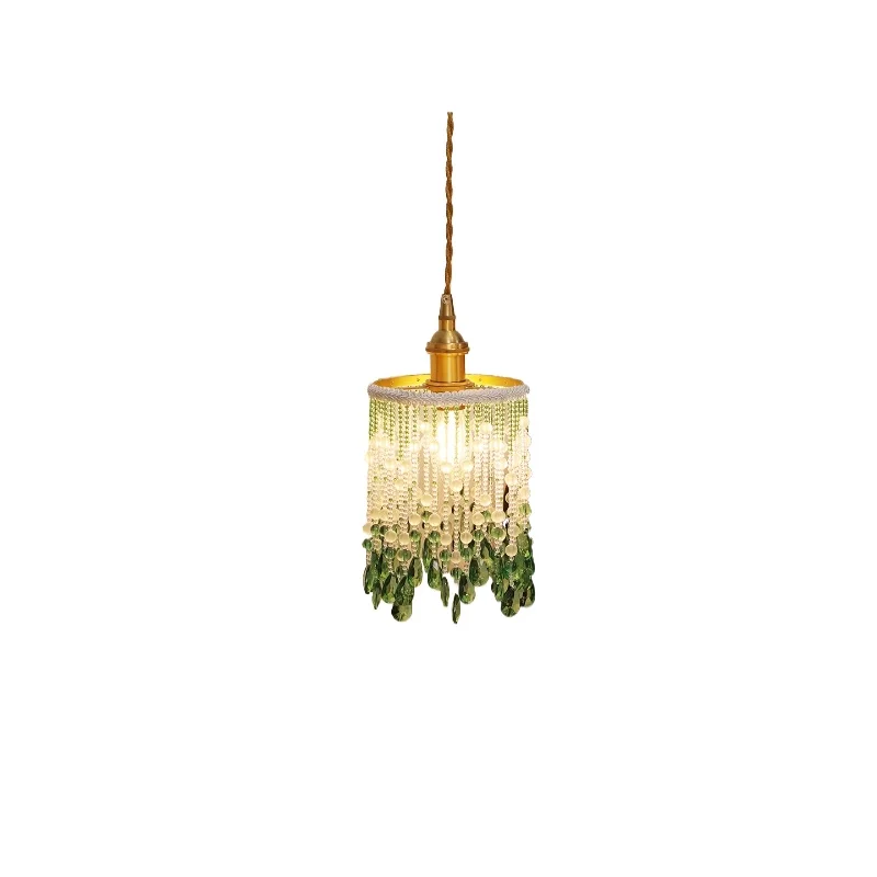 French retro teardrop personalized bedside chandelier, medieval crystal all-copper aisle