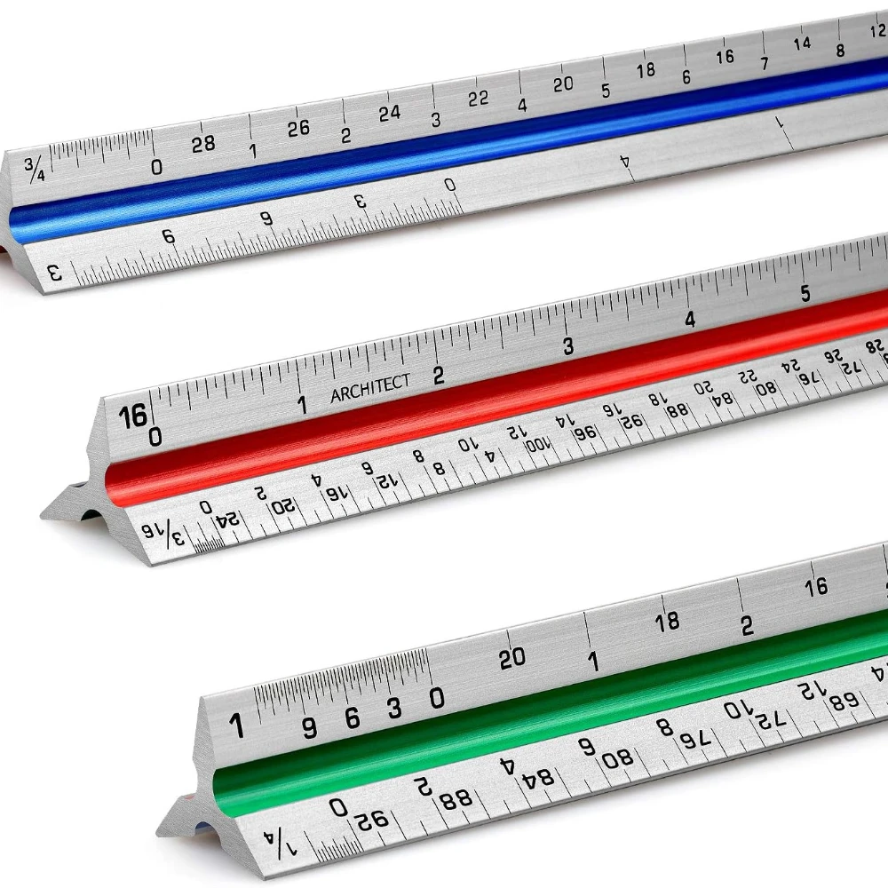 Aluminum Architect Scale Triangular Scale Ruler for Architects, Draftsman, Students and Engineers, Color-Coded (1 Pack)