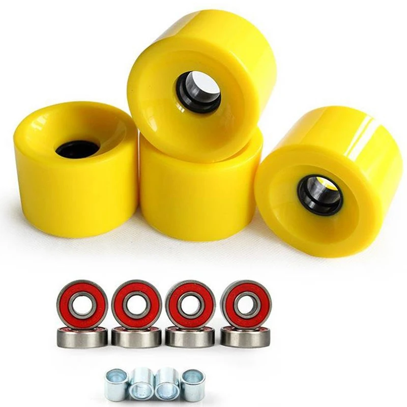 1 Set Dancing Longboard 4PCS Skateboard Wheels 8Ball Bearings ABEC-9 70X51mm PU 78A 75% Rebound Large Size Wheels,Yellow