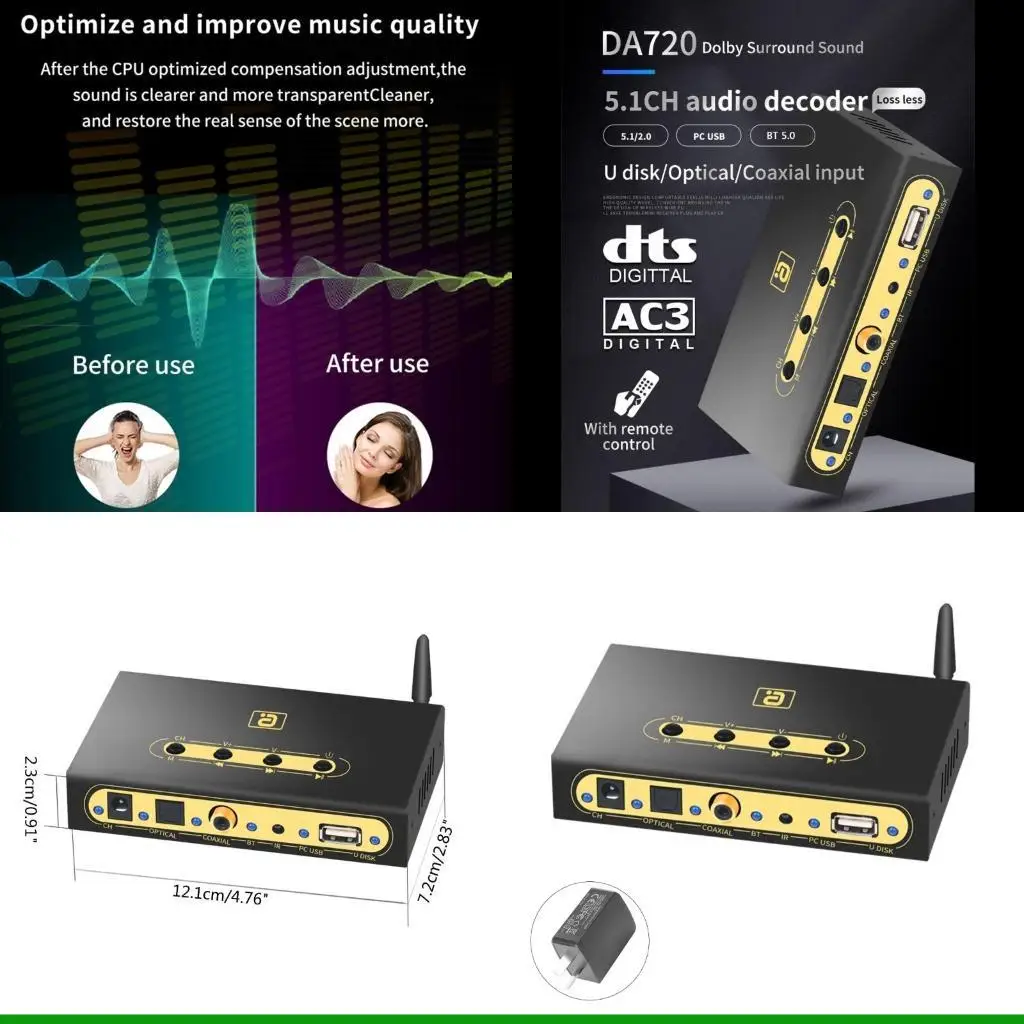 

U55C DA720 DTS-Dolby 5.1 Аудиодекодер Пульт дистанционного управления U-Disk Bluetooth-совместимый 5.0