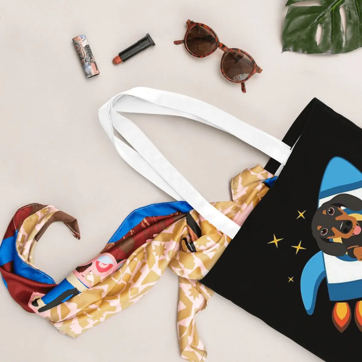 กระเป๋าผ้าแคนวาสลายดัชชุนด์สุดฮา รูปทรงจรวดอวกาศ กระเป๋าสะพายไหล่พับได้สำหรับสาวๆ ใช้สำหรับเดินทาง