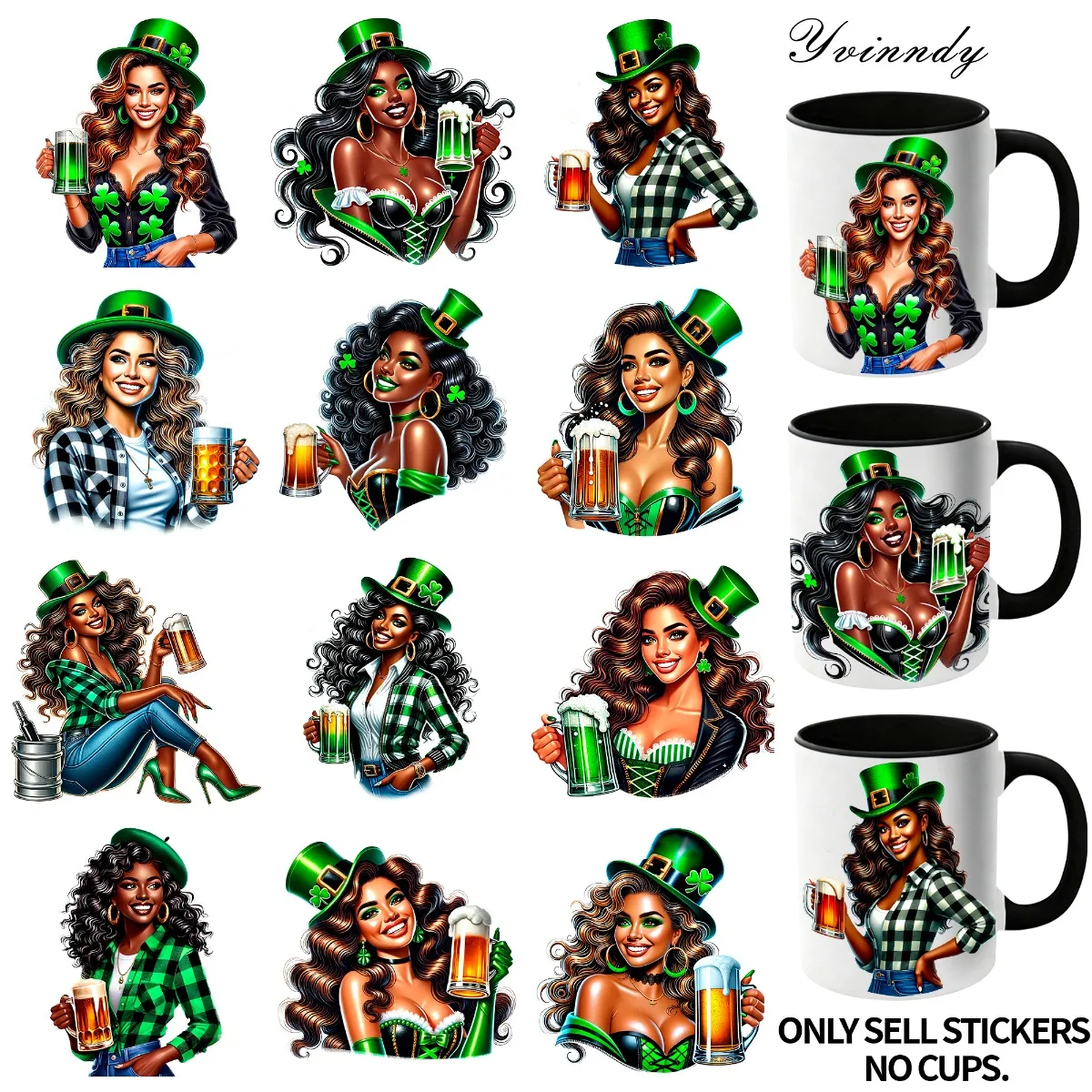 

Набор из 12 наклеек для стеклянных банок: интересные стикеры для пивного фестиваля и чернокожих женщин, УФ-печать DTF