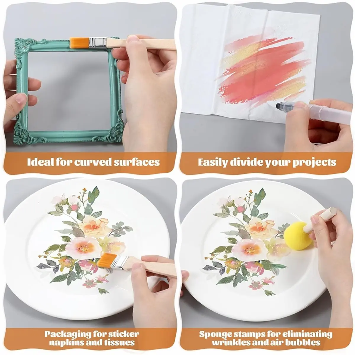 2026 New 20 Pack Decoupage Tool,Silicone Table Mat,Foam Brushes, Decoupage Brushes,Water Pens,Glue Container Bowl, Bottle