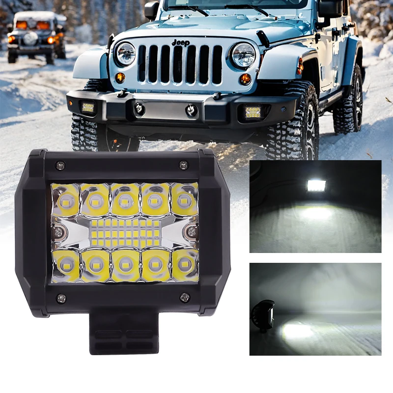 4'' 60W 12V Offroad Spot Flood Combo Work Light LED Light Bar Superbright 6000K for Car SUV 4x4 Boat ATV Barra LED Headlights