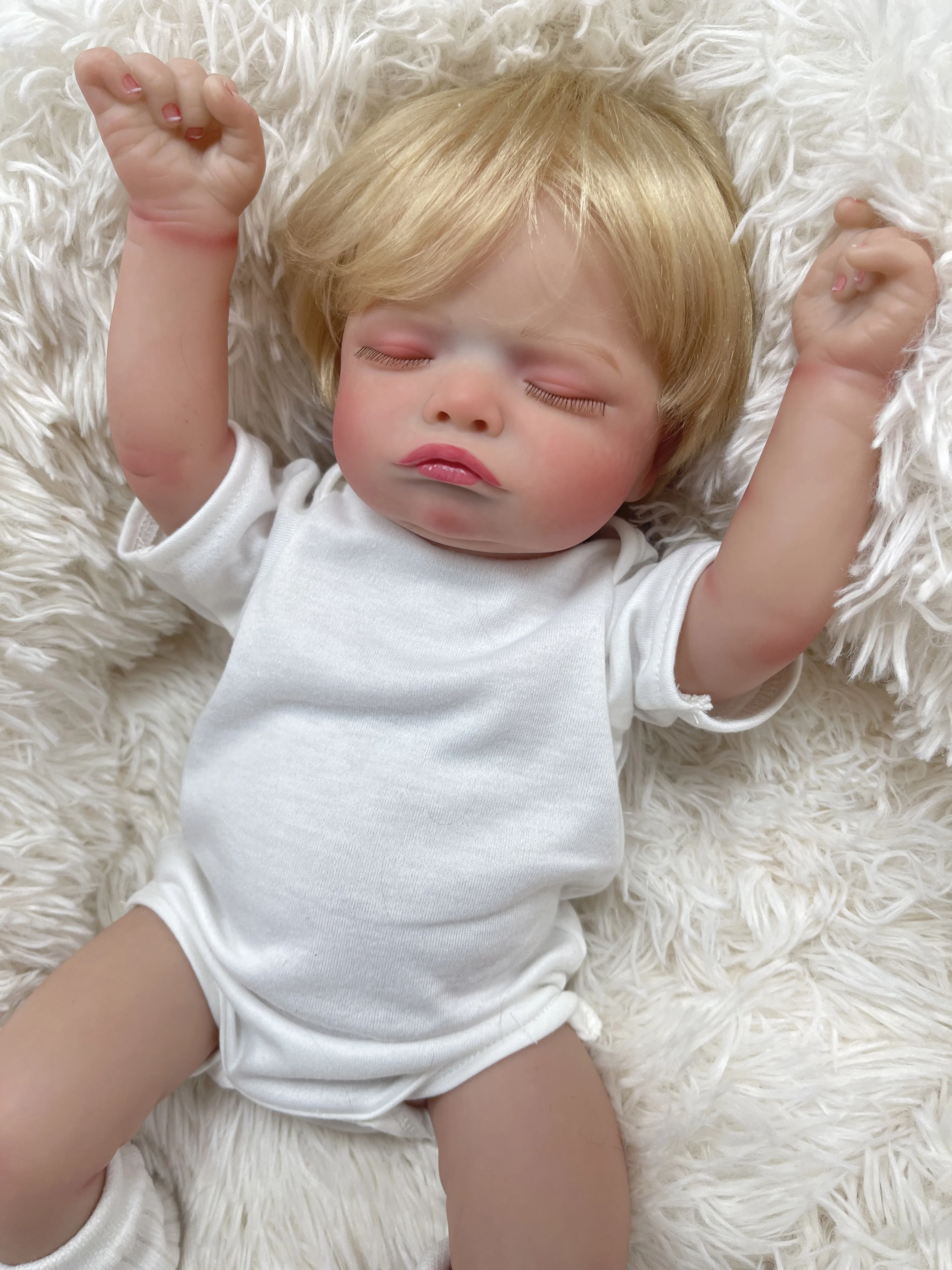 45CM Rosalie Cloth Body/Full Vinyl Body Already Painted Finished Sleeping Reborn Baby With Visible Veins and Hand Rooted Hair