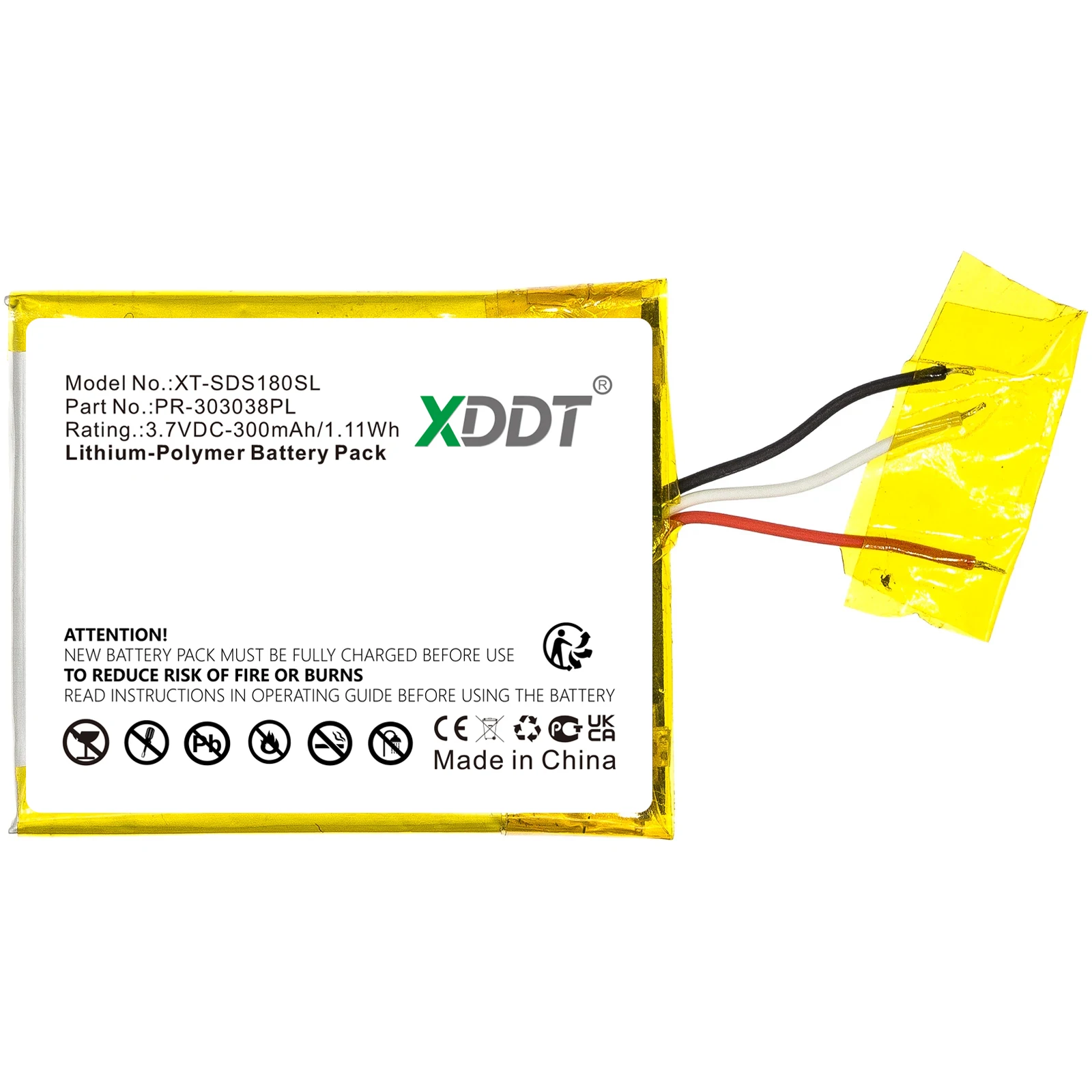 XDDT 3.7V 300mAh Media Player Battery PR-303038PL for Sandisk Sansa Clip Zip, Clip+, Clip Plus, SDMX18R-008GK-A57