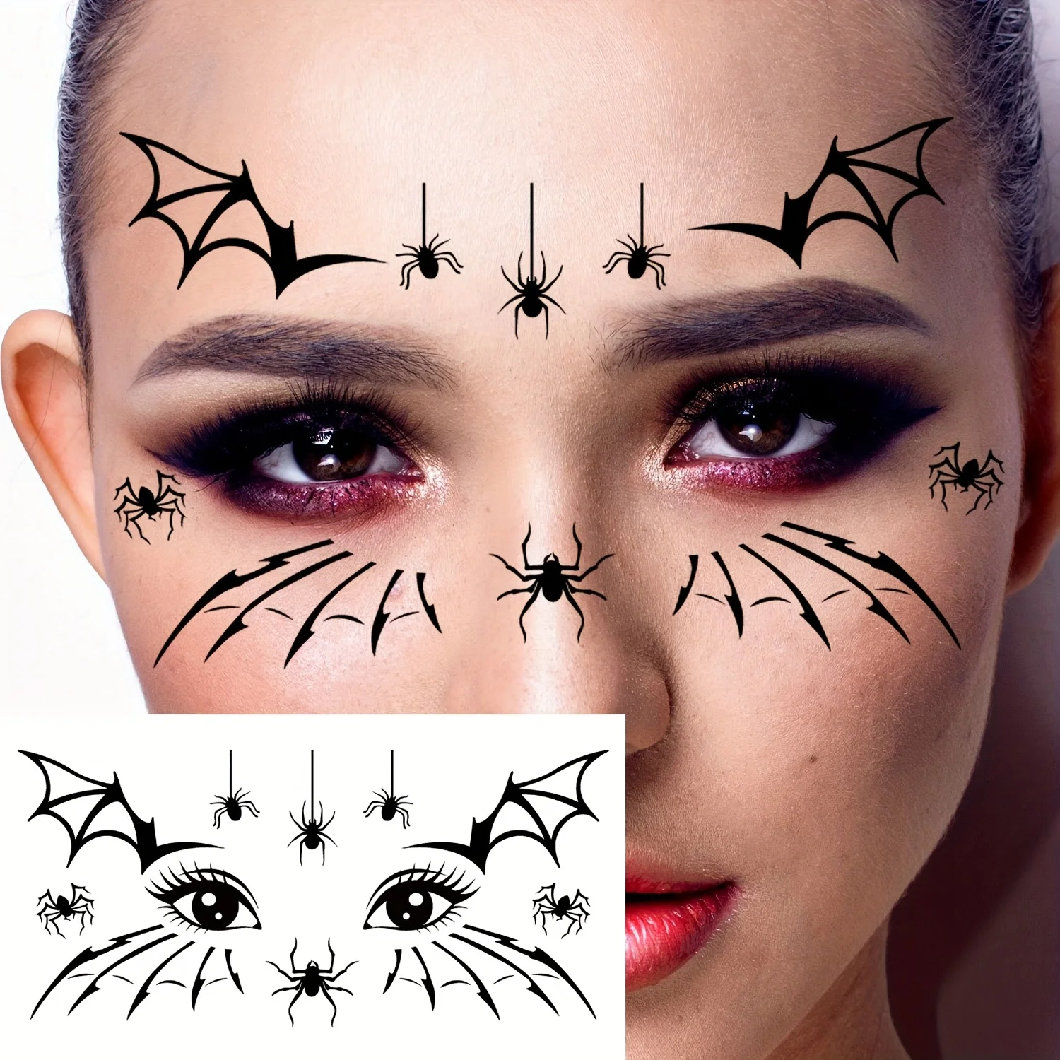Halloween Spider Web Temporary Tattoo Stickers, 10pcs Waterproof Fake Tattoos for Face & Eyelids, Party Makeup Decals
