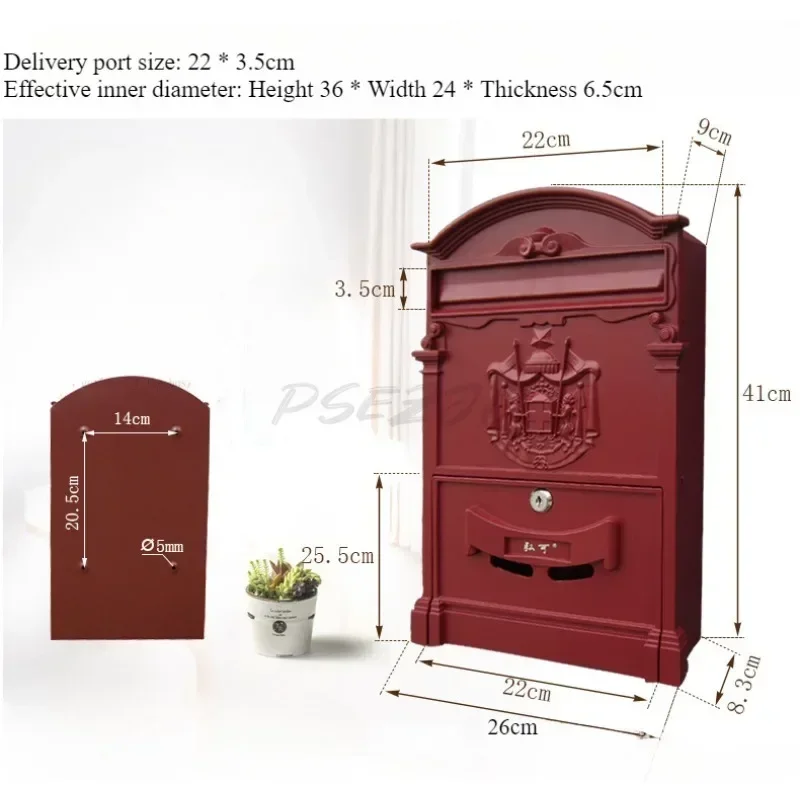 Cast Aluminum 06 Galvanized Sheet Villa Mailbox Courtyard Letter Box Outdoor Mailbox Outdoor Creative Decoration Front Panel