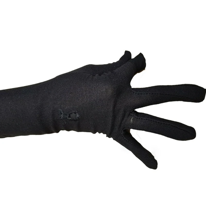 Guantes negros árabes musulmanes 652F para mujer, cubierta brazo a prueba bordado, mangas largas, dedo completo,