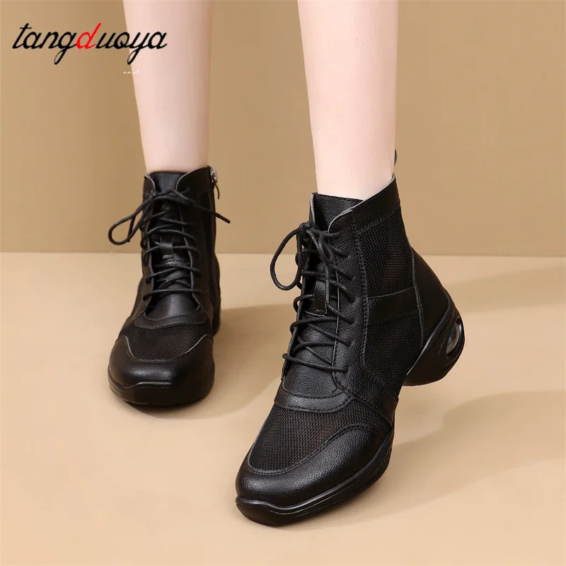 Modern Dance Shoes Women Boot Hollow Leather Soft Modern Dancing Shoes Woman Square Dance Shoes Boots Sneakers