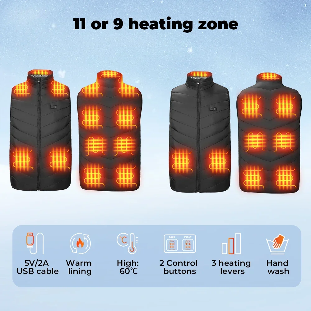 KEMIMOTO Moto Heated Vest USB Electric Smart Heating Jackets Men Women Winter Thermal Heat Clothing Plus size Hunting Coat